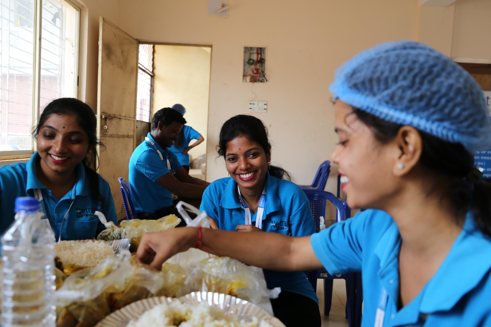 Young Care Netram employees eating